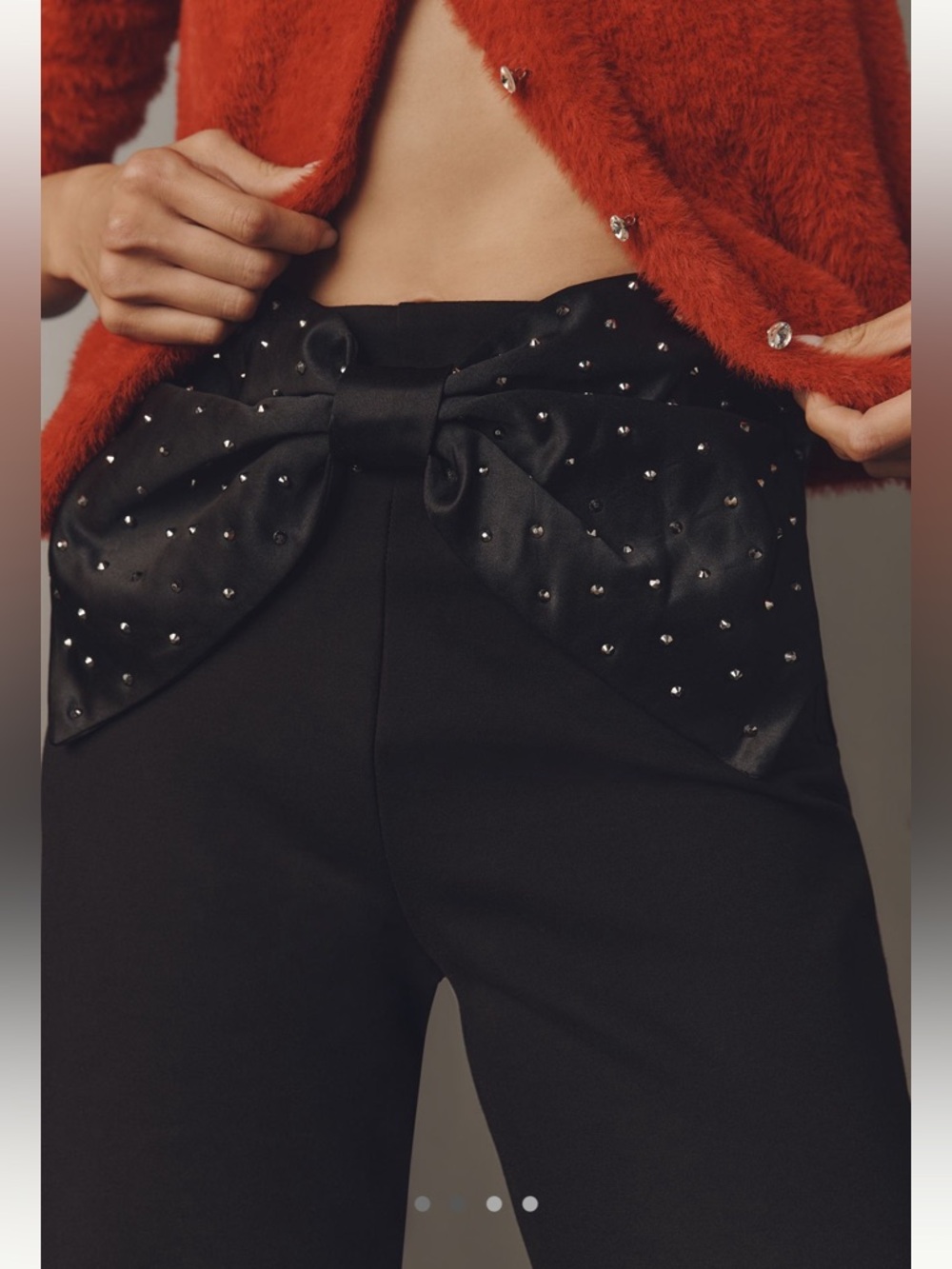 Anthropologie Colette Pants Maeve Cropped Wide Leg Bow Waist Sparkle New Black